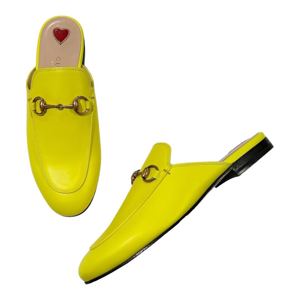 NIB Gucci Princetown Neon Yellow Horsebit Loafer Mule Slides Brand New EU 35 US